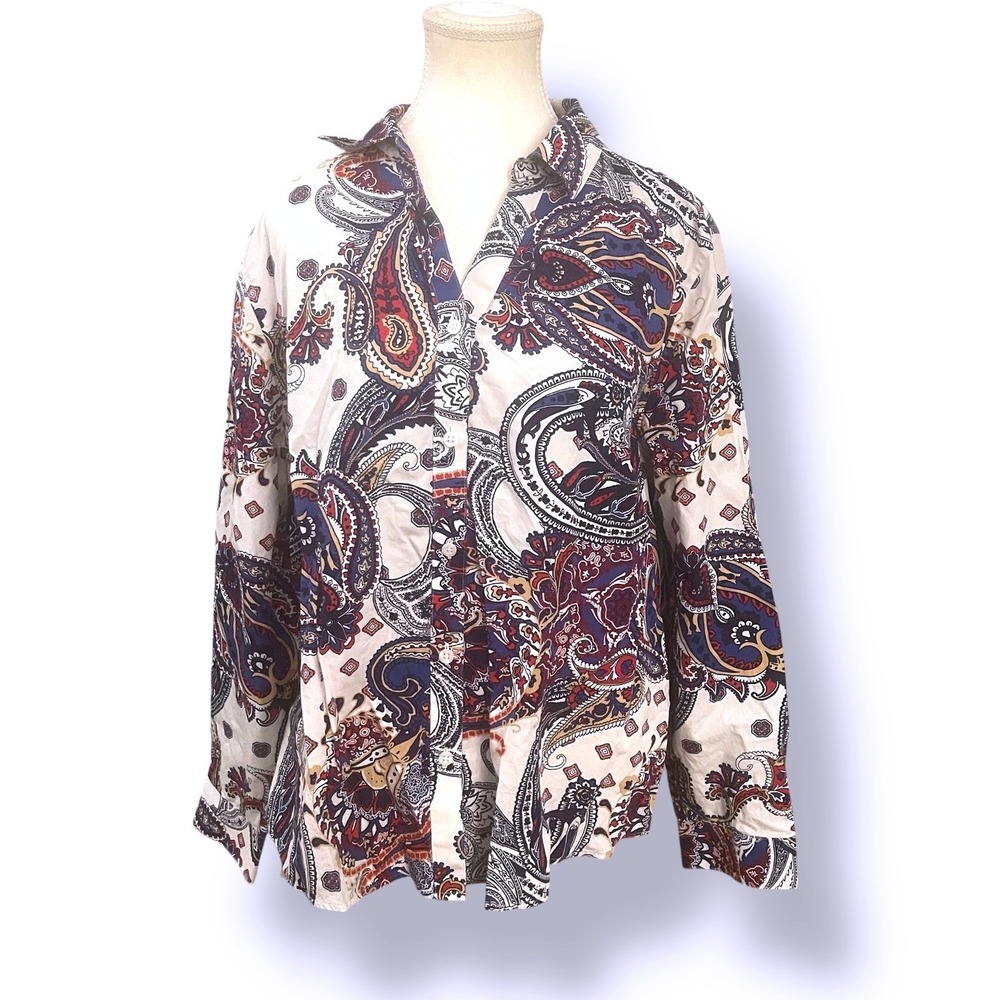 Chico's Wrinkle Resistant Paisley Button Down Top Blouse Multicolor Size 3
